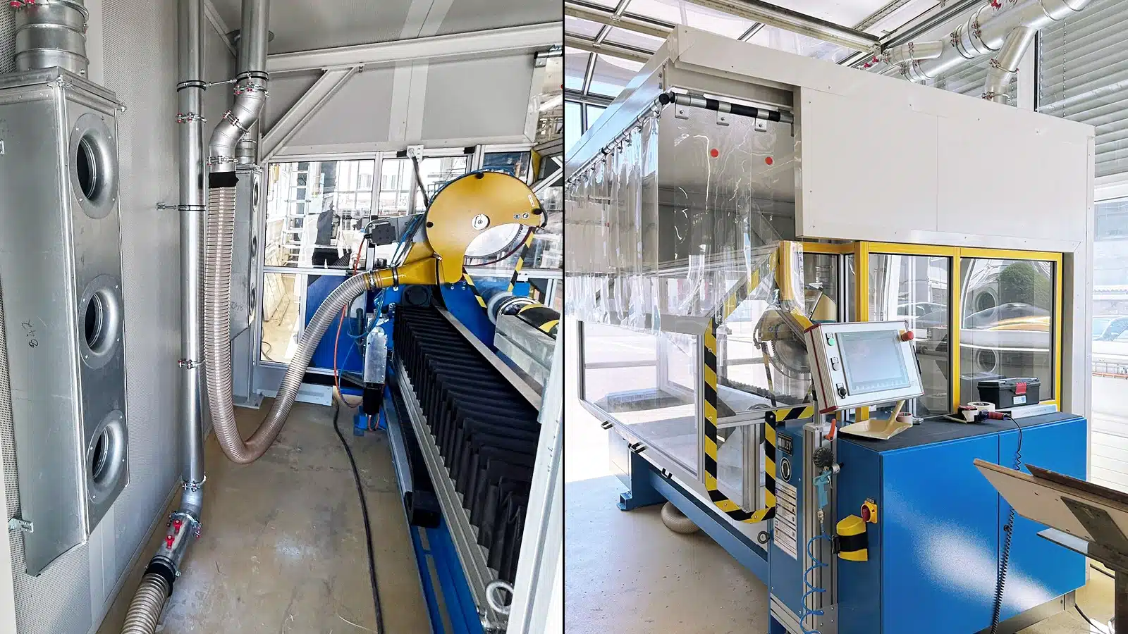Maschineneinhausung einer Rollenschneidmaschine für die Kunststoffverarbeitung